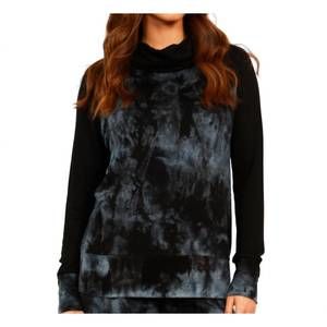 NEW FRENCH KYSS marble wash color block turtleneck top in storm